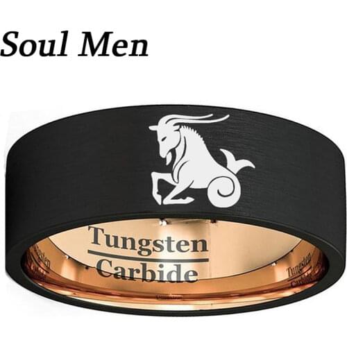 Custom Zodiac Capricorn Engraved Ring 8mm Mens Black & Rose Gold Double Color Tungsten Weeding Promise Band Size 7 to 13
