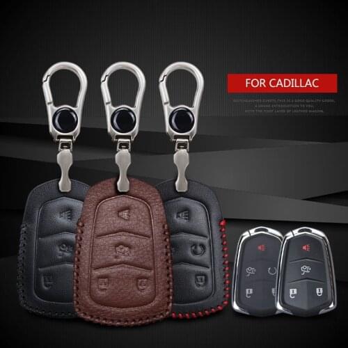 Leather Car Smart Key Case Fob Cover For Cadillac STS ATS XT5 CTS Escalade SRX CT6 V ELR DTS ESV Keyring Chain Car Accessories
