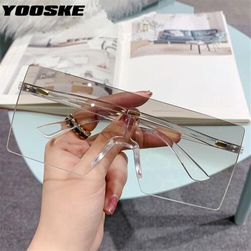 YOOSKE Oversized Square Sunglasses Men Women Fashion Rimless Sun Glasses Lady Frameless Luxury Lens Gradient Black Goggles UV400