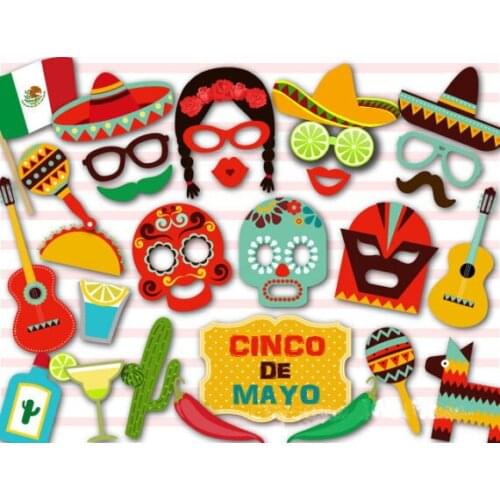 Mexican Themed Photo Booth Props Kit Decorations Attached to the Stick