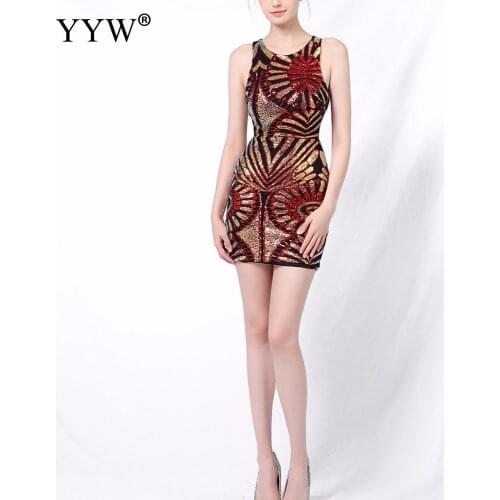 New Woman Sexy Sleeveless Short Vintage Evening Dress Gold Sequins Beaded Formal Evening Party Dress Femme Vestidos 2020