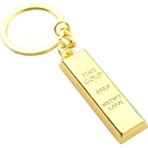 New Design Funny Metal Gold Alloy Gold Bullion Key Chain Jewelry Bank Small Gift Key Chain Fashion Jewelry Accessories