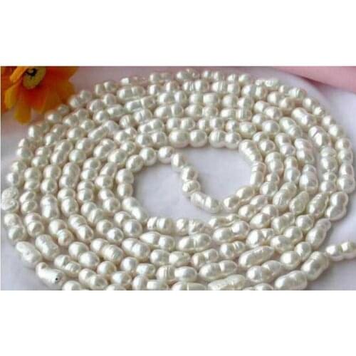 SUPER LONG 100 INCHES 10-16mm baroque double white pearl necklace^^^@^Noble style Natural Fine pearl necklace