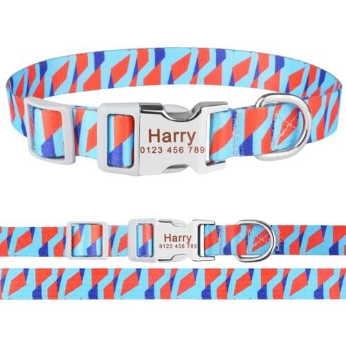 AiruiDog Dog Collar Personalized Free Engraved Boy Girl Dogs Name Adjustable Floral S M L