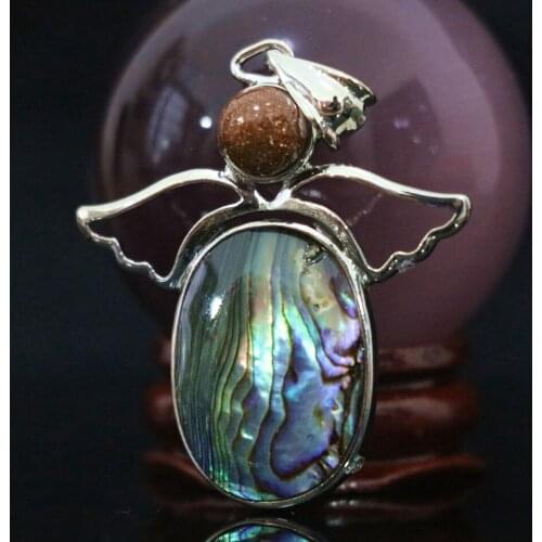 Natural Abalone Shell 18x36mm Oval Pendant Sandstone Beads Lovely Wings Jewelry Exquisite Gifts for Women Accessories B1130