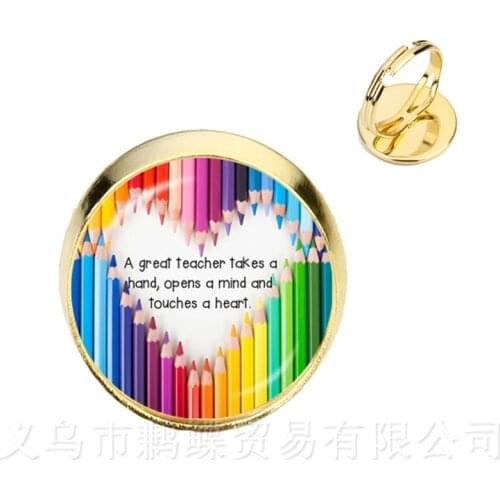 Teachers Day Gift Rings Merci Maitresse 16MM Glass Cabochon Trendy Jewelry Ring For Women Thanksgiving gift