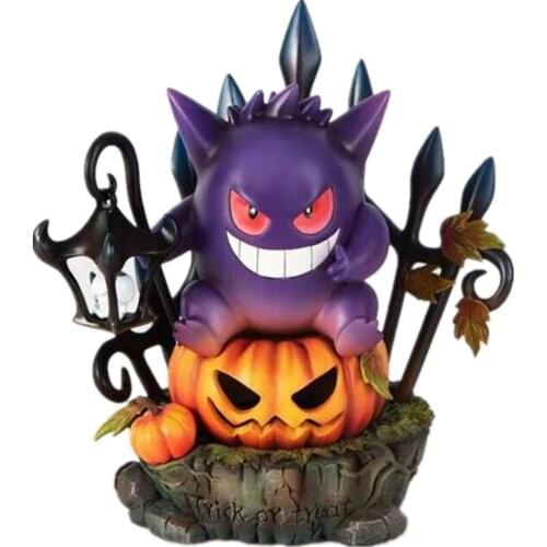 Pokemon Gengar Hot push Halloween Ghost Pumpkin Light Anime Elves Decorations Ornaments Resin Figure Model Gift Toys