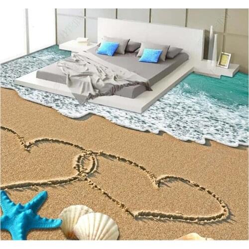 Custom photo 3d flooring pvc self adhesive floor Beautiful beach wave bathroom home decor living room wallpaper for walls 3 d