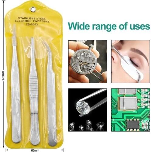 3pcs / Set 1.5mm Profession Stainless Eyebrow Tweezer Eyelash Flower Extension Beauty Makeup Tools High Precision Tweezers