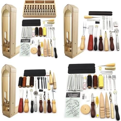 QJH Professional Leather Craft Tools Kit Hand Sewing Stitching Punch Carving Work Saddle Set Accessories DIY Tool Set