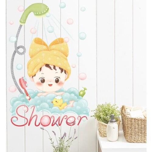 Cute Baby Shower Stickers For Bathroom Blue and Pink Bubbles Wallpaper For Kids Room Cartoon Childrens Bedroom Wall Mural