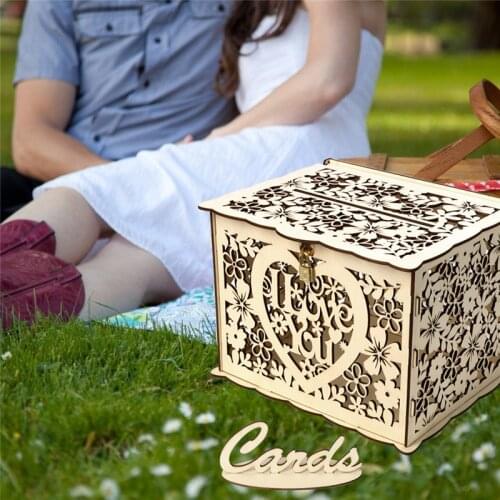 Wedding Card Boxes Wooden Box Wedding Supplies DIY Couple Deer Bird Flower Pattern Grid Business Card Wooden Box