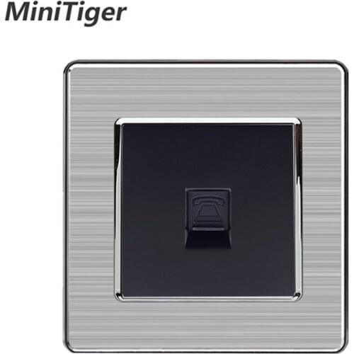 Minitiger 1 Gang RJ11 2 Core Telephone Connector Luxury Wall Socket Outlet Stainless Steel Brushed Silver Frame Panel