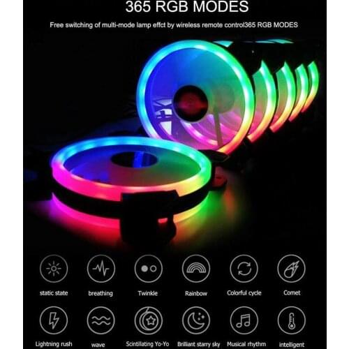 1 Pack Rgb Led Quiet Computer Case Pc Cooling Fan 120mm With 1 Remote Control