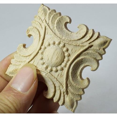 Vintage Unpainted Wood Carved Decal Corner Applique Frame for Home Wall Cabinet Door Furniture Decorative Wooden Miniature Craft