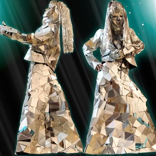 Hand-Stitched Mirror Clothing Laser Show Wear Cosplay Women Men Mirror Costumes Performance Stage Outfit Singer Clothes DN4572