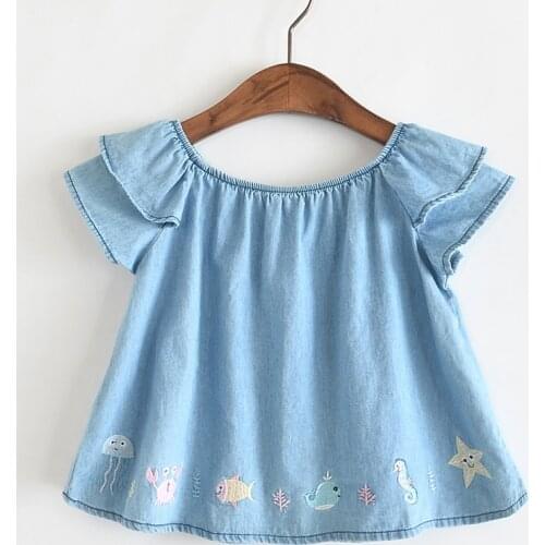 LOVE DD&MM Girl Shirts Girls Clothes Princess Embroidery Cartoon Animal Cowboy Round Neck Doll Tops Denim Dress Shirts