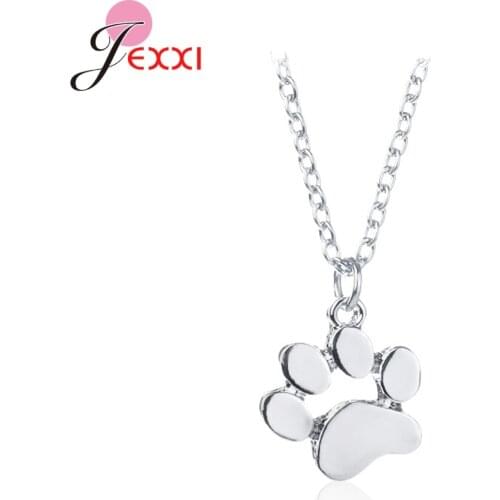 Genuine 925 Sterling Silver Cute Animal Footprints Dog Cat Footprints Paw Necklaces Pendants Women Silver Jewelry Wholesale