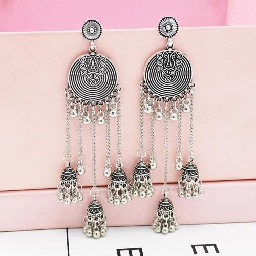 Afghan Oxidized Jhumka Jhumki Indian Earrings Jewelry For Women Long Tassel Statement Earrring Tribal Afghan Egypt Turkish gypsy