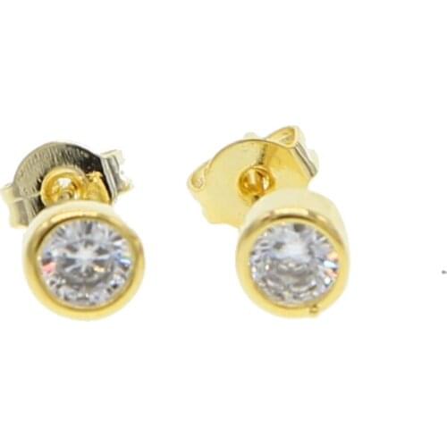 Wholesale Jewelry Fashion Gold Color Earrings Women Brincos De Prata CZ Crystal solitaire Stud Earings