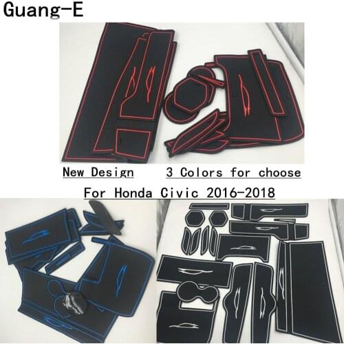 Car Stick Groove Gate Slot Armrest Storage Rubber Non-Slip Mats Mat Inner Door Pad/Cup Part 17pcs For Honda Civic 2016 2017 2018