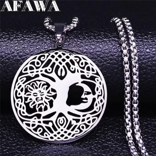 2021 Irish Knot Sun Moon Stainless Steel Chain Necklace Women Silver Color Necklace Jewelry joyeria acero inoxidable N4410S02