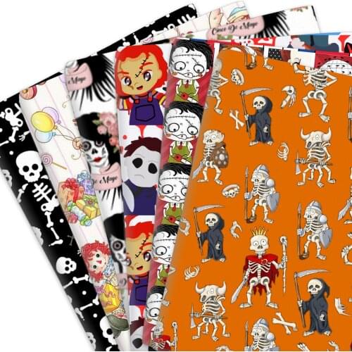 3PCS 50*45cm SKULL Ghost Skeleton Pure 100% Cotton Fabric Patchwork For Quilt Tissue Kids Home Textile Sewing Doll Dress Curtain
