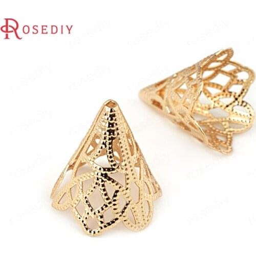 C265)10 pieces 19x17mm 24K Champagne Gold Color Plated Brass Tapered HairPin Caps High Quality Diy Jewelry Accessories