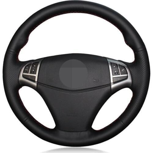 Car Steering Wheel Cover DIY Hand-stitched Black Artificial Leather For Ssangyong Korando 2010-2019