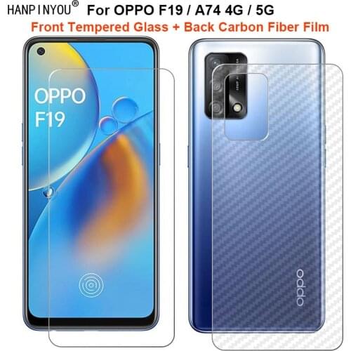 For OPPO F19 / A74 4G / A54 5G 1 Set = Soft Back Carbon Fiber Film + Premium Tempered Glass Front Screen Protector