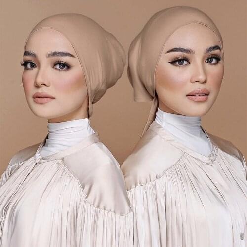 Elastic Adjust Inner Hijabs Cap With Tie Rope Plain Islamic Womens Bonnet Modal Jersey Turbanet Muslim Turban Hejab Underscarf