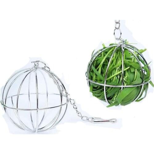 Stainless Steel Pet Rabbits Toys Round Sphere Feed Dispense Exercise Hanging Straw Ball For Guinea Pig Hamster Rat Hay Feeding