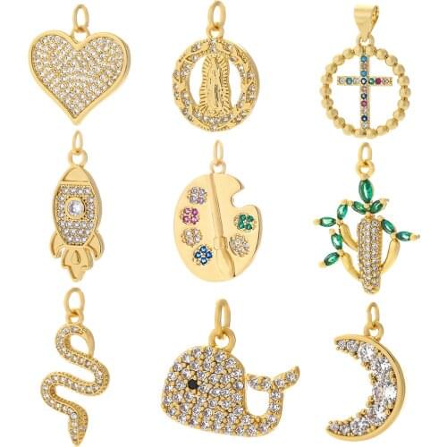 Heart Jewelry Charms for Earrings Necklace Bracelet Making Gold Cute Whale Copper Cubic Zircon Snake Designer Pendant Charms