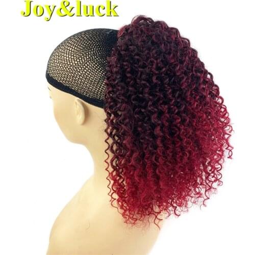 Joy&luck Afro Kinky Curly Puff Drawstring Ponytail for African Black Women Synthetic Chignon Hair Style Ombre Burgundy