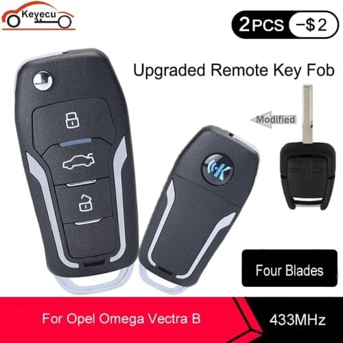 KEYECU 433MHz ID40 Chip 3 Button Upgraded Flip Folding Remote Key Fob for Opel Omega Vectra B with HU43/ YM28/ HU46/ HU100 Blade