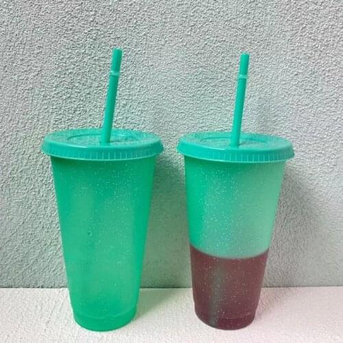 Color Changing Coffee Cup 700ml Straw Cup With Lid With Logo Reusable Cups Plastic Tumbler Matte Finish Plastic Cup Colorful Mug