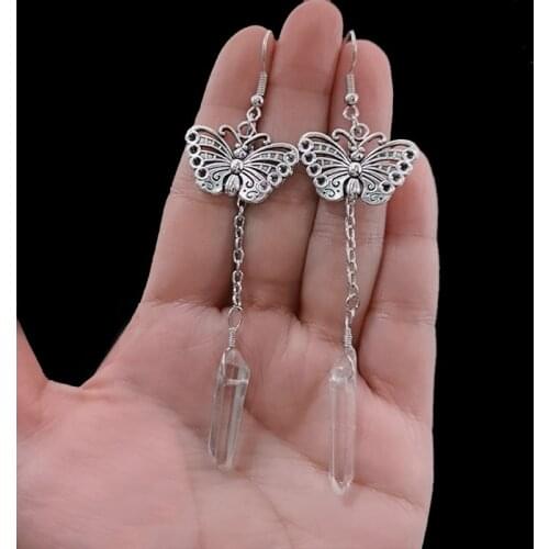 Beautiful Butterfly Natural Quartz Crystal Point Earrings Charm Drop Earrings Natural Lovers Gift Butterfly lovers