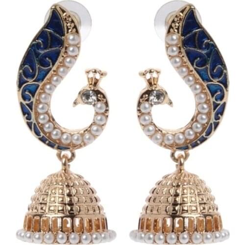 Retro Indian Bollywood Kundan Peacock Jhumka Jhumki Drop Earrings Gypsy Jewelry Women Earrings Trendy Animal Alloy