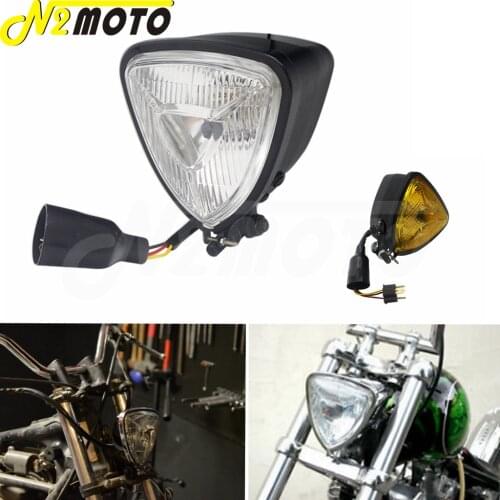 Motorcycle 12V Chrome/Amber Triangle Front Retro Headlight For Harley Honda Chopper Bobber Cafe Racer Touring Vintage Head Lamp