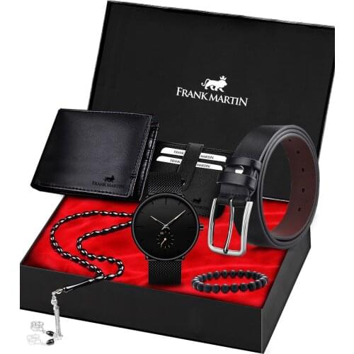 Mens Watch Wallet Belt Badge Holder Gift Set 20034 1 Pcs Clock 1 Pcs Wallet 1 Pcs Badge Holder 1 Pcs Belt 1 bracelet 1 Pcs Rosary