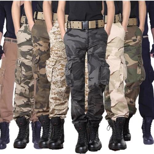 Mens Multi-pocket Camouflage Pants Army Training Pants Cargo Pants Cotton Casual Loose Trousers