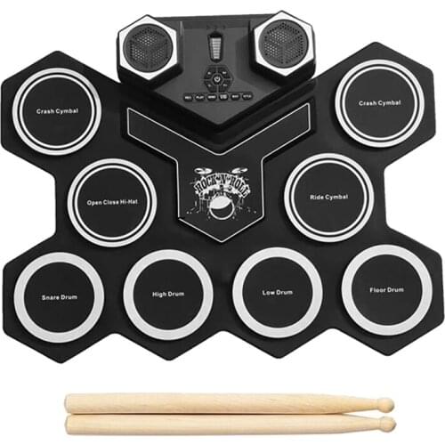 Electronic Drum Set Portable Foldable Roll Up 9 Pads Electric Drums Pad Built In Speaker And Battery Holiday Gift