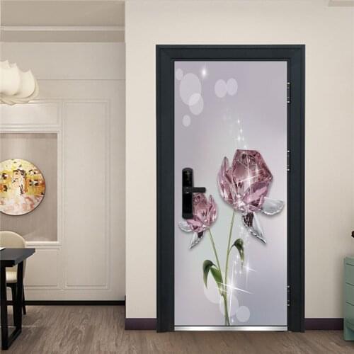 Crystal Rose Door Sticker Imitation 3D Door Poster Waterproof Removable Wallpaper For Bedroom Romantic Birthday Gift Whole Piece