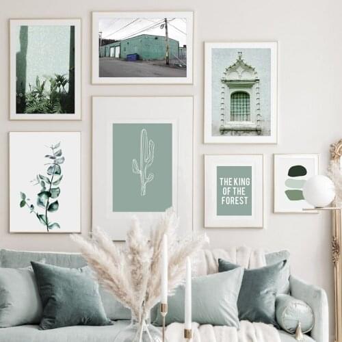 Green Leaf Cactus Window Abstract Shape Nordic Posters And Prints Wall Art Canvas Painting Wall Pictures For Living Room Decor