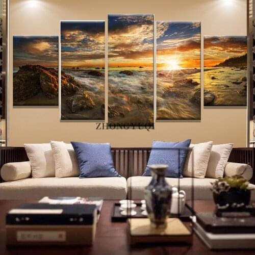 Wall Art HD Print 5 Piece Modular Pictures Mountains Sunset Landscape Modern Decorative Paintings Home Bedroom Decor Posters