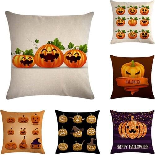 Halloween Printed Decoration For Home Cushion Cover Pumpkin Linen Cotton Throw Pillow Cases Black Background Pillowcase ZY708