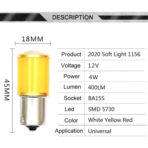 Newest 1156 P21w Car Led Brake Lights Canbus Soft Lighting Turn Signal Lamp Bulb High Bright Auto BA15S S25 Red Yellow White 12V