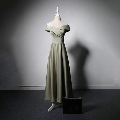 New Luxurious Evening Dress Boat Neck Simple Lace Up Empire Short Sleeves A-Line Ankle-Length Party Formal Dresses Woman B1019