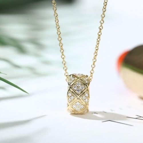 14K Yellow Gold Necklace Natural Diamond Ring Pendant with Pendants Rose Fine Fashion Jewelry Office Round Necklace for Luxury