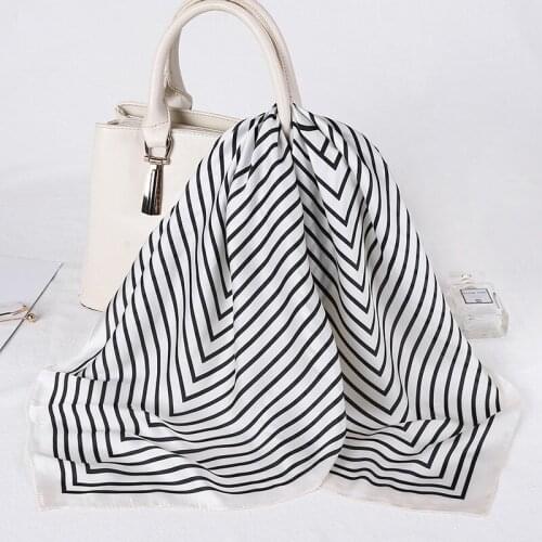Simple Geometric Silk Scarf Women Fashionable Decorative Small Square Towel Casual Striped Scarves Female Neckerchief Bandana